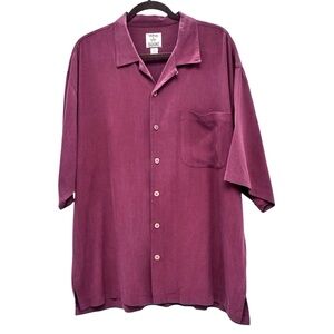 TOMMY BAHAMA 100% SILK WASHED RED SHORT SLEEVED HERRINGBONE PATTERN CAMP SHIRT